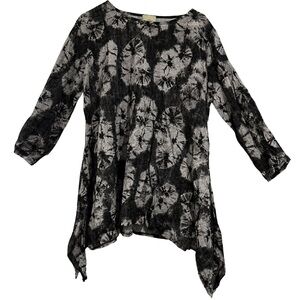 Lagenlook Tie Dye Oversized Tunic Top Boho Artsy Cotton S-M Yea Brand Cotton
